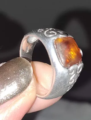 Anello vintage argento con ambra Anni 70