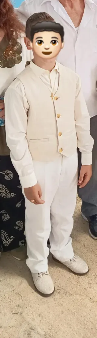 Traje comunión niño verde y blanco