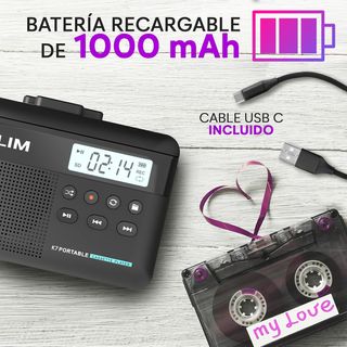KLIM K7 cassette MP3 micro altavoz SD 16GB Negro