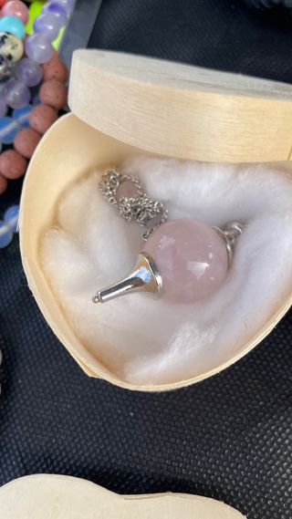 Péndulo Cuarzo Rosa Corazón Plata