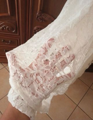 Abito da sposa/cerimonia bianco con nastro rosa