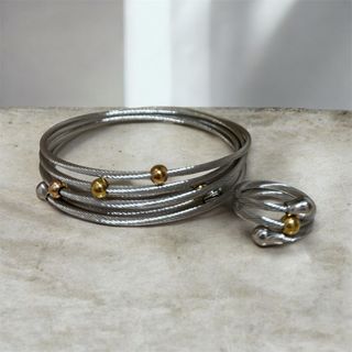 Conjunto Pulsera y Anillo Cable Dorado y Plateado