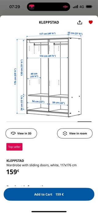 Armario IKEA Kleppstad Blanco.