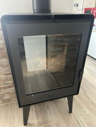 Chimenea de leña metálica con puerta de cristal