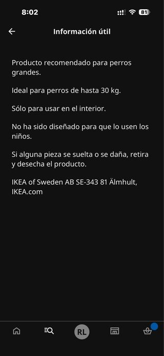 Cama para perro IKEA gris