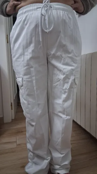 2 Pantalones Trabajo Blancos Algodón 5 Bolsillos