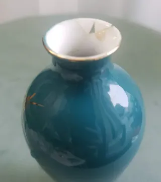 Jarrón porcelana chino bambú dorado