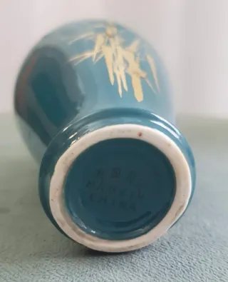 Jarrón porcelana chino bambú dorado