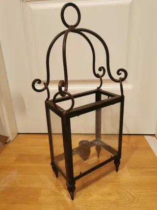 Lámpara rústica de techo de forja y cristal