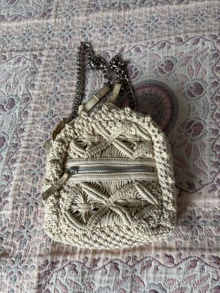 Bolso Zara Macramé Beige y Plateado