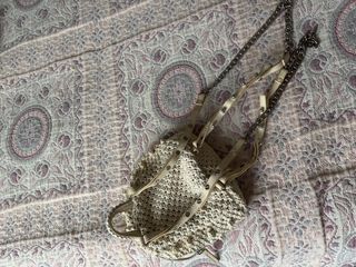 Bolso Zara Macramé Beige y Plateado