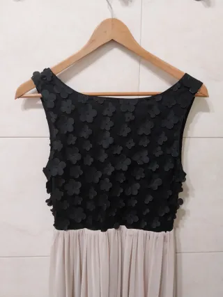 Vestido largo negro y beige