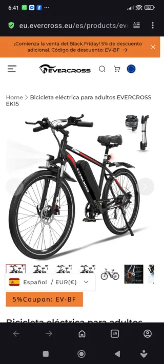 Bicicleta Eléctrica EVERCROSS Casi Nueva