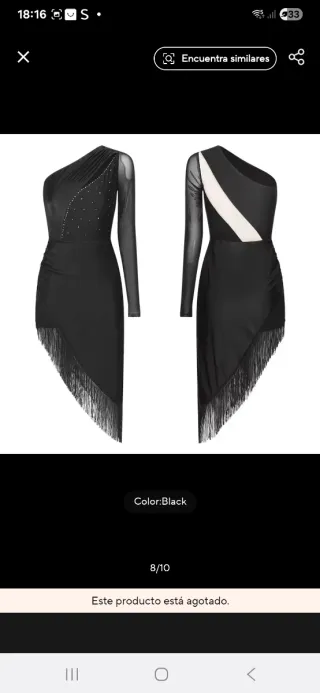 Vestido Negro Asimétrico con Flecos para baile