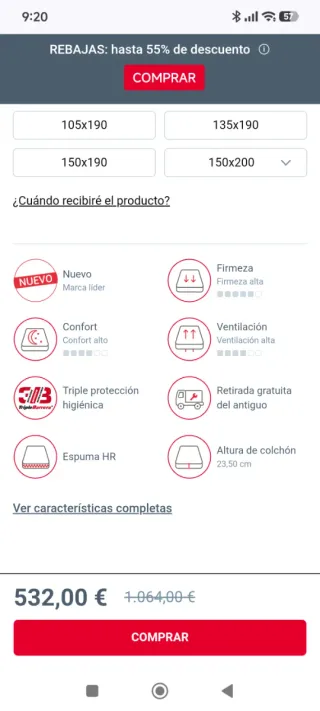 Colchón 150x200 + Base Tapizada