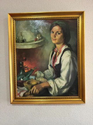 Cuadro antiguo mujer cocina