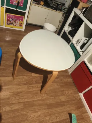 Mesa redonda cristal y madera