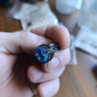 Anillo Vintage Piedra Azul Aguamarina Gótico Negro