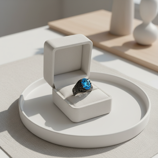 Anillo Vintage Piedra Azul Aguamarina Gótico Negro