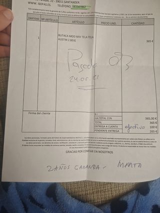 Sillón reclinable tela beige/gris Comprado en 2021