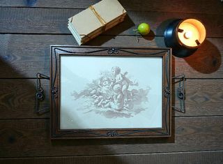 Vassoio vintage legno e ferro con Putti
