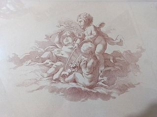 Vassoio vintage legno e ferro con Putti