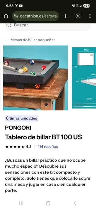 Tablero de billar PONGORI BT 100 US