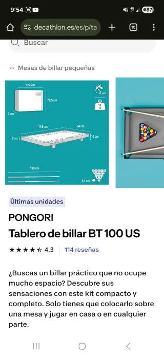 Tablero de billar PONGORI BT 100 US