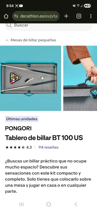 Tablero de billar PONGORI BT 100 US