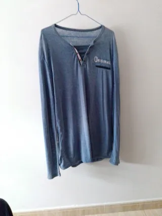 Camiseta manga larga gris azul XL