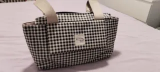 Bolso para carrito de bebé a cuadros y cambiador