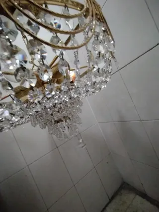 Lámpara bronce colgante dorada con cristales