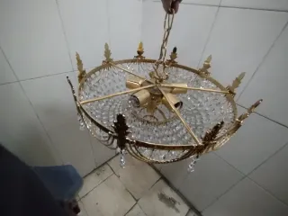 Lámpara bronce colgante dorada con cristales