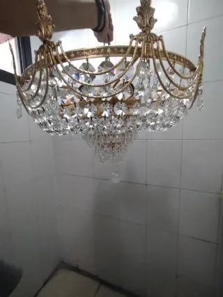 Lámpara bronce colgante dorada con cristales