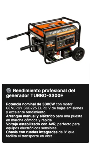 Generador Eléctrico Gasolina 3300W TURBO 3300GE