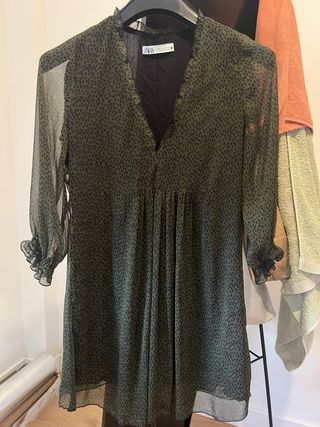 Vestido Zara Talla S Estampado Verde