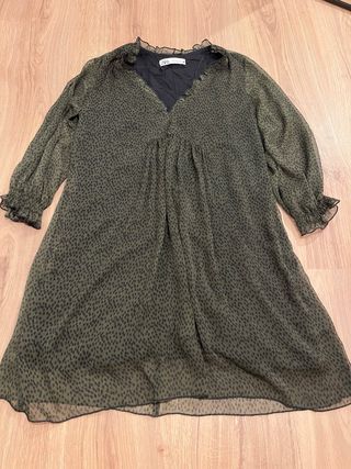 Vestido Zara Talla S Estampado Verde