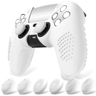 Funda Mando PS5 Antideslizante +Thumb Grips Blanca