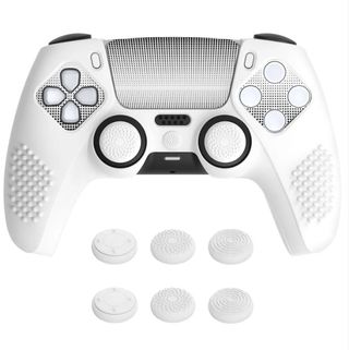 Funda Mando PS5 Antideslizante +Thumb Grips Blanca