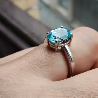 Sortija Plata Ley Topacio Azul Natural