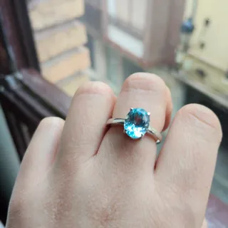 Sortija Plata Ley Topacio Azul Natural