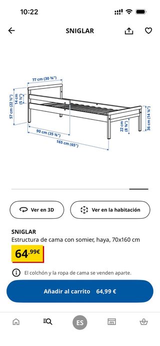 Cama infantil SNIGLAR Ikea + colchón