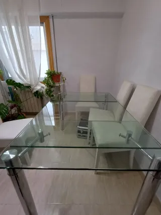 Mesa comedor extensible cristal y metal
