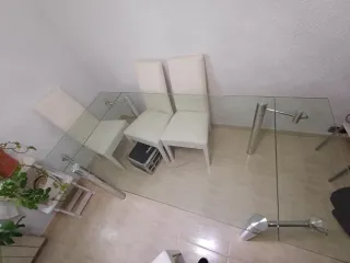 Mesa comedor extensible cristal y metal