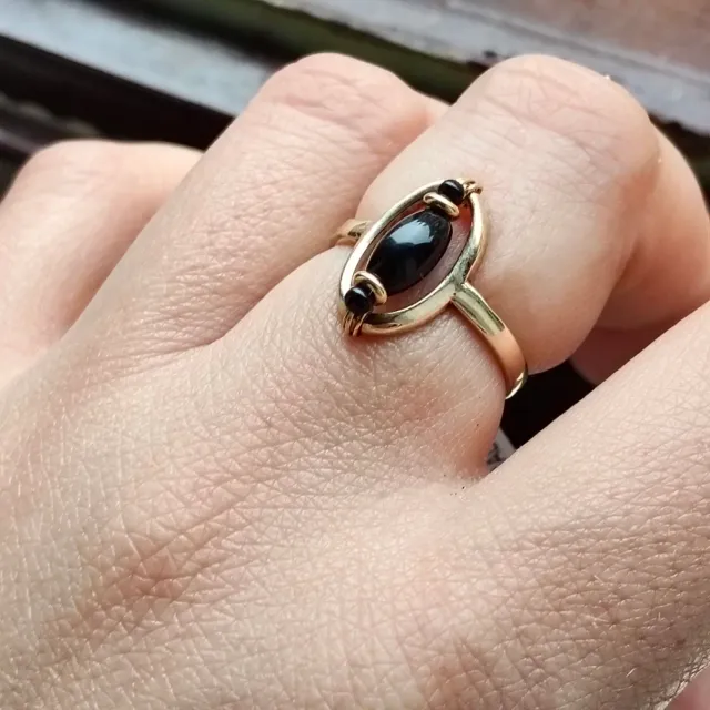 Sortija Plata Baño Oro Ágata Negra