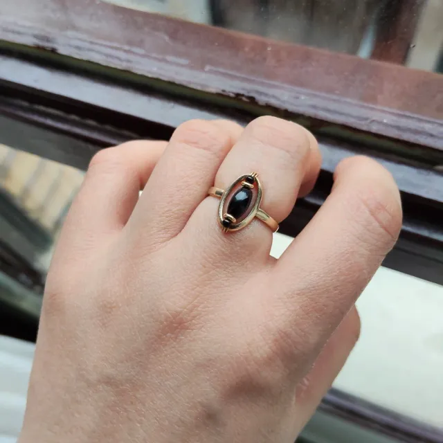 Sortija Plata Baño Oro Ágata Negra