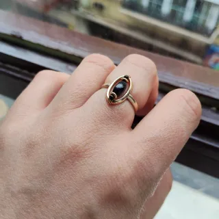 Sortija Plata Baño Oro Ágata Negra