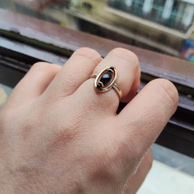 Sortija Plata Baño Oro Ágata Negra