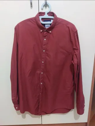 Camicia uomo Zara L Rosso Cotone a maniche lunghe