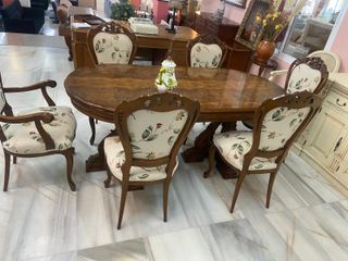 Mesa comedor extensible y 6 sillas tapizadas